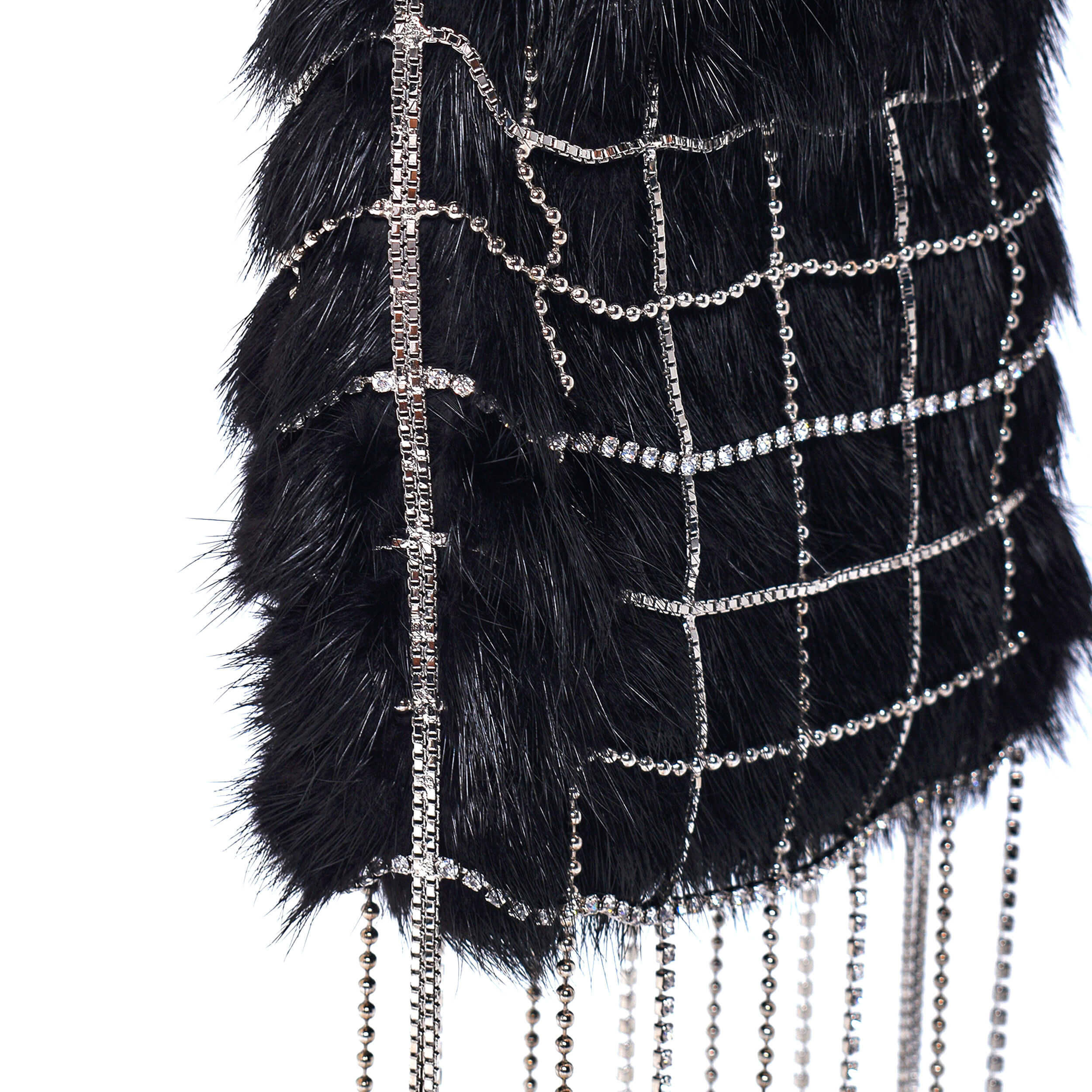 Dolce&Gabana - Black Fur & Crystal Fringee Evening Bag